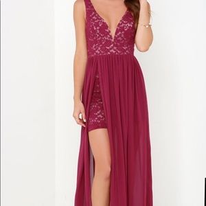 Berry Red Lace Maxi Dress